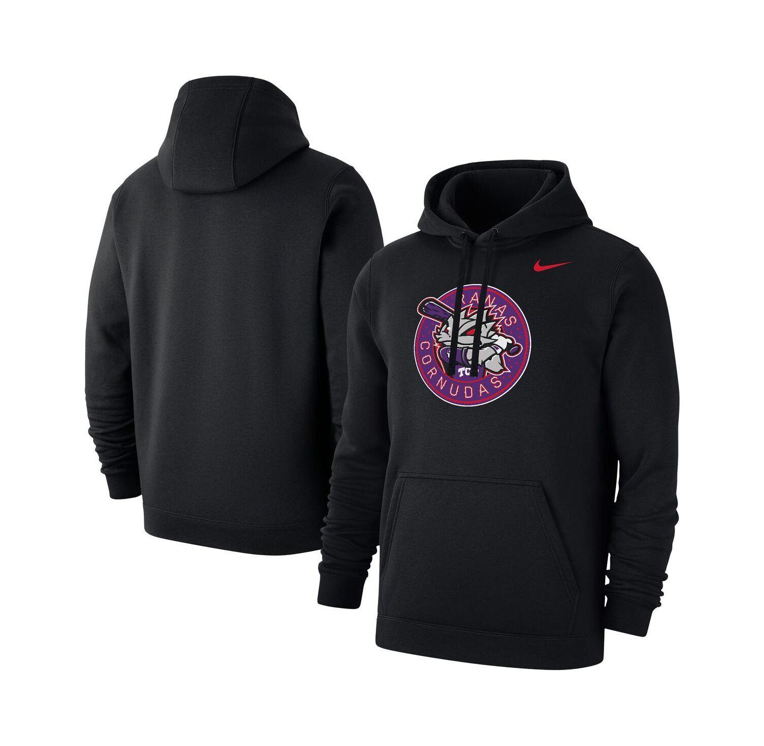 Men's Black TCU Horned Frogs Ranas Cornudas Baseball Club Fleece Pullover Hoodie