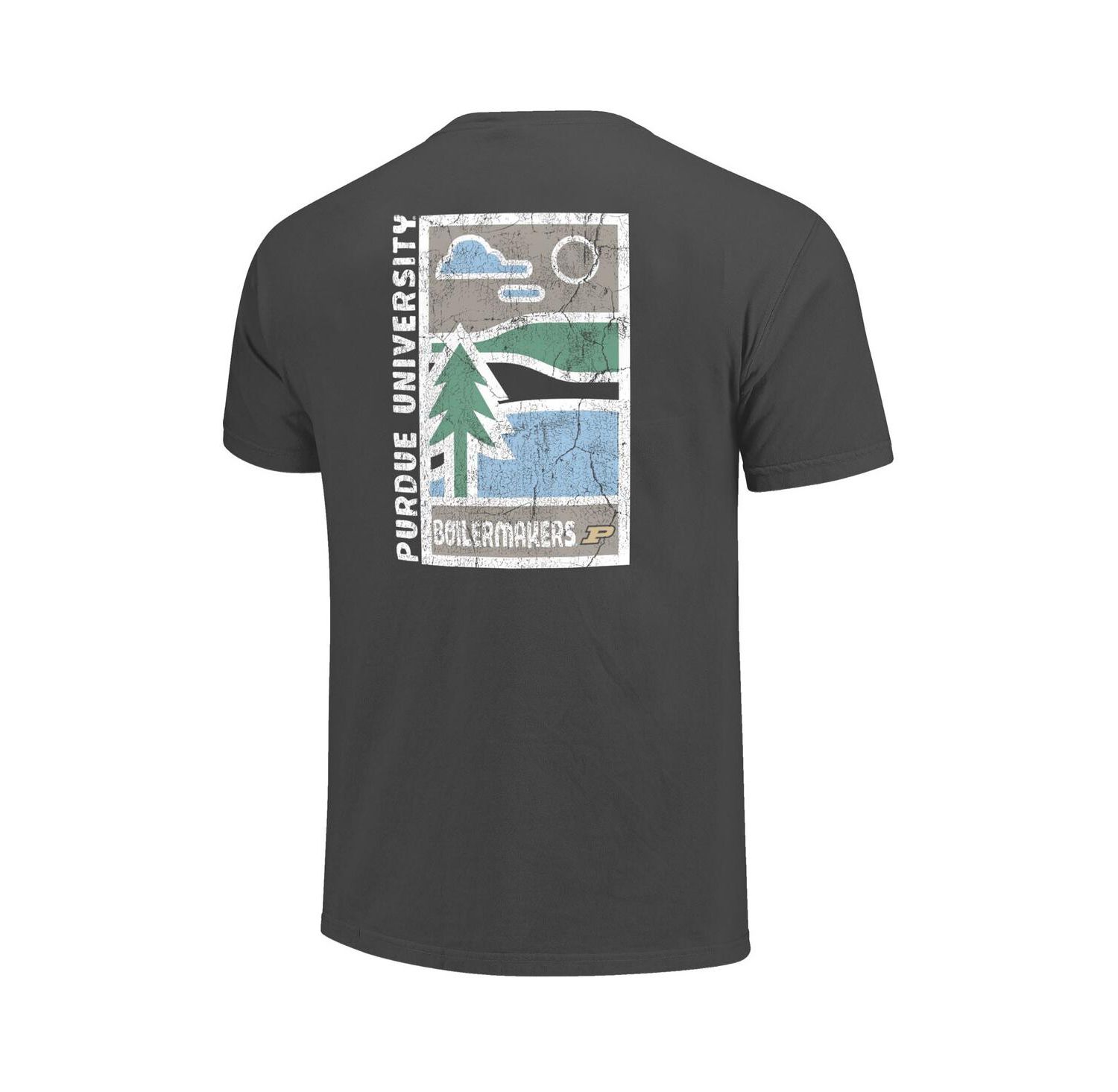 Men's Graphite Purdue Boilermakers Comfort Colors Minimal Vista Distressed Graphics T-Shirt
