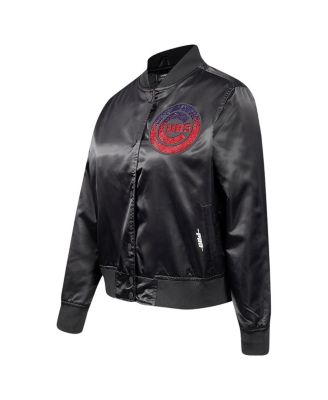 Women's Black Chicago Cubs&nbsp;Rhinestone Satin Full-Snap Jacket