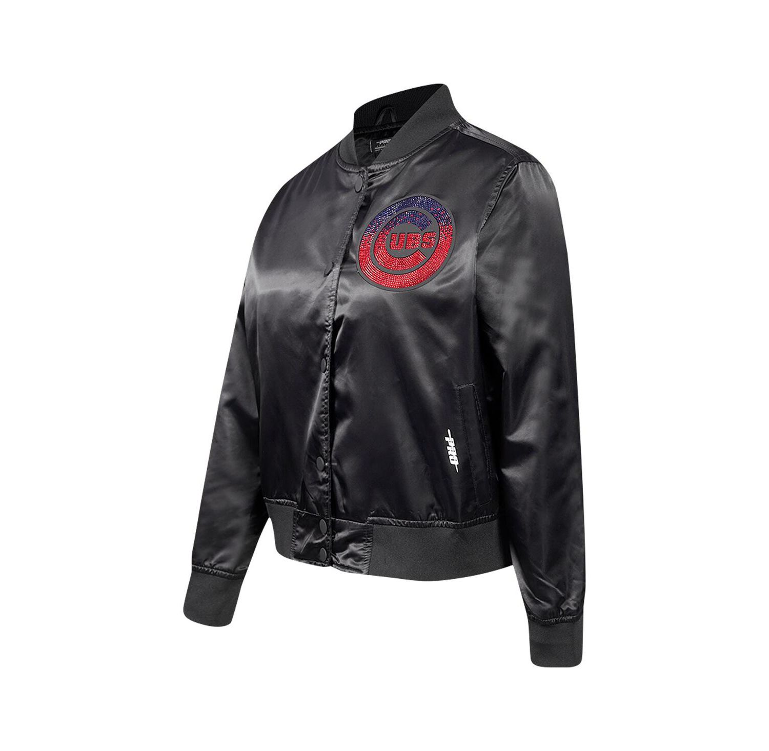 Women's Black Chicago Cubs Rhinestone Satin Full-Snap Jacket