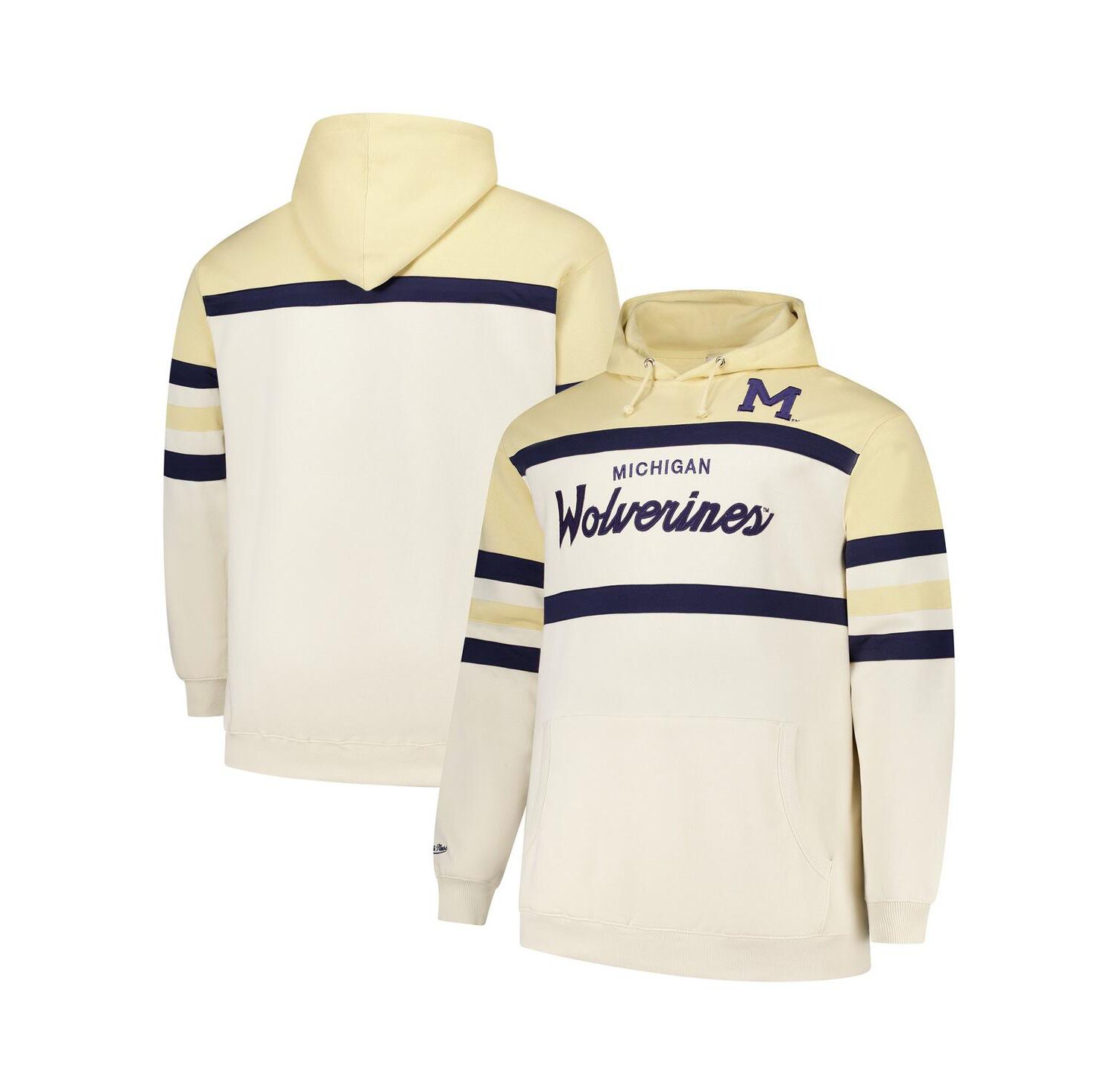 Men's Cream Michigan Wolverines Big & Tall Head Coach Pullover Hoodie