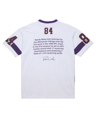 Men's Randy Moss White Minnesota Vikings Name Number Team Origins Vintage Logo T-Shirt
