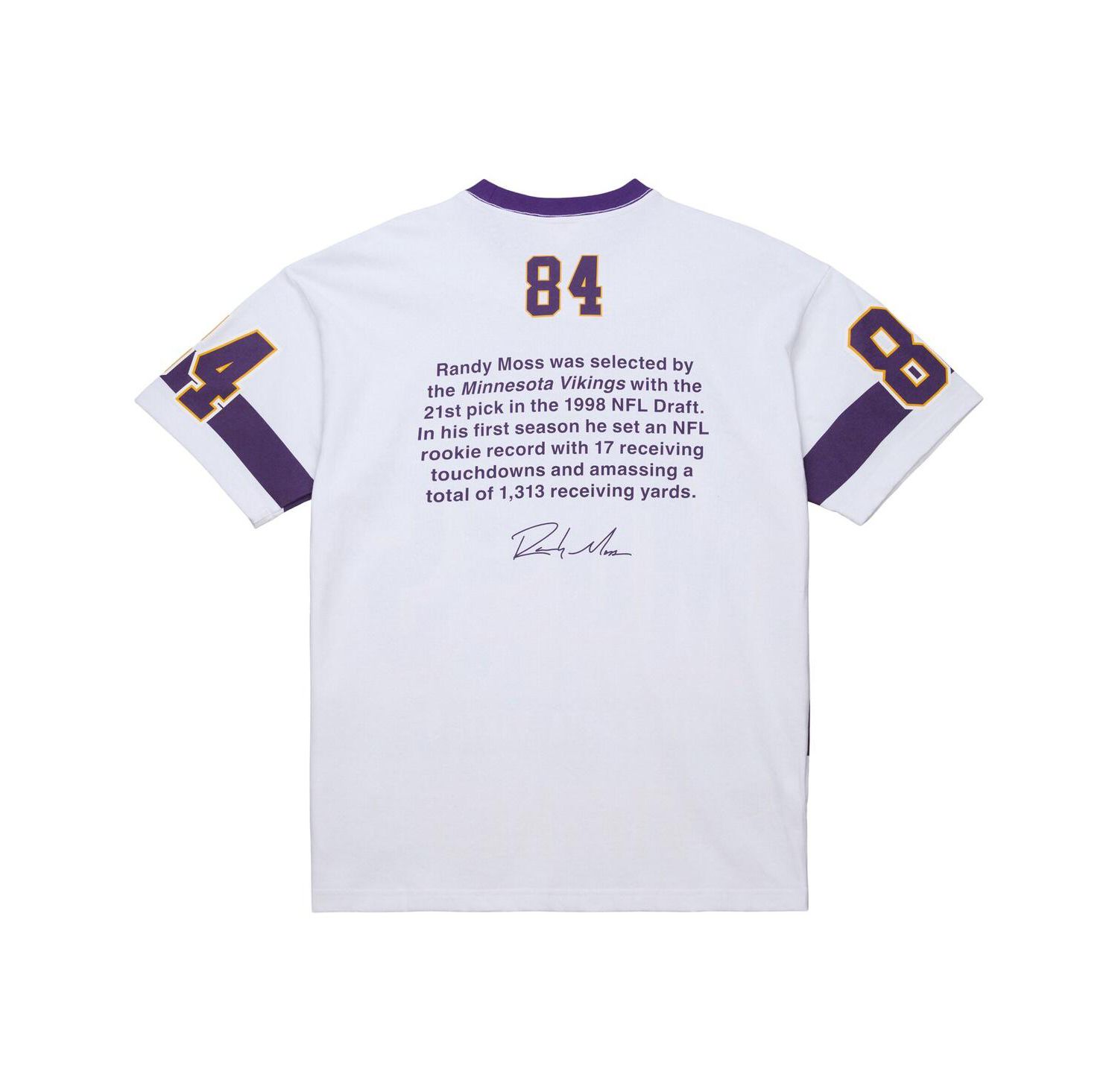 Men's Randy Moss White Minnesota Vikings Name & Number Team Origins Vintage Logo T-Shirt