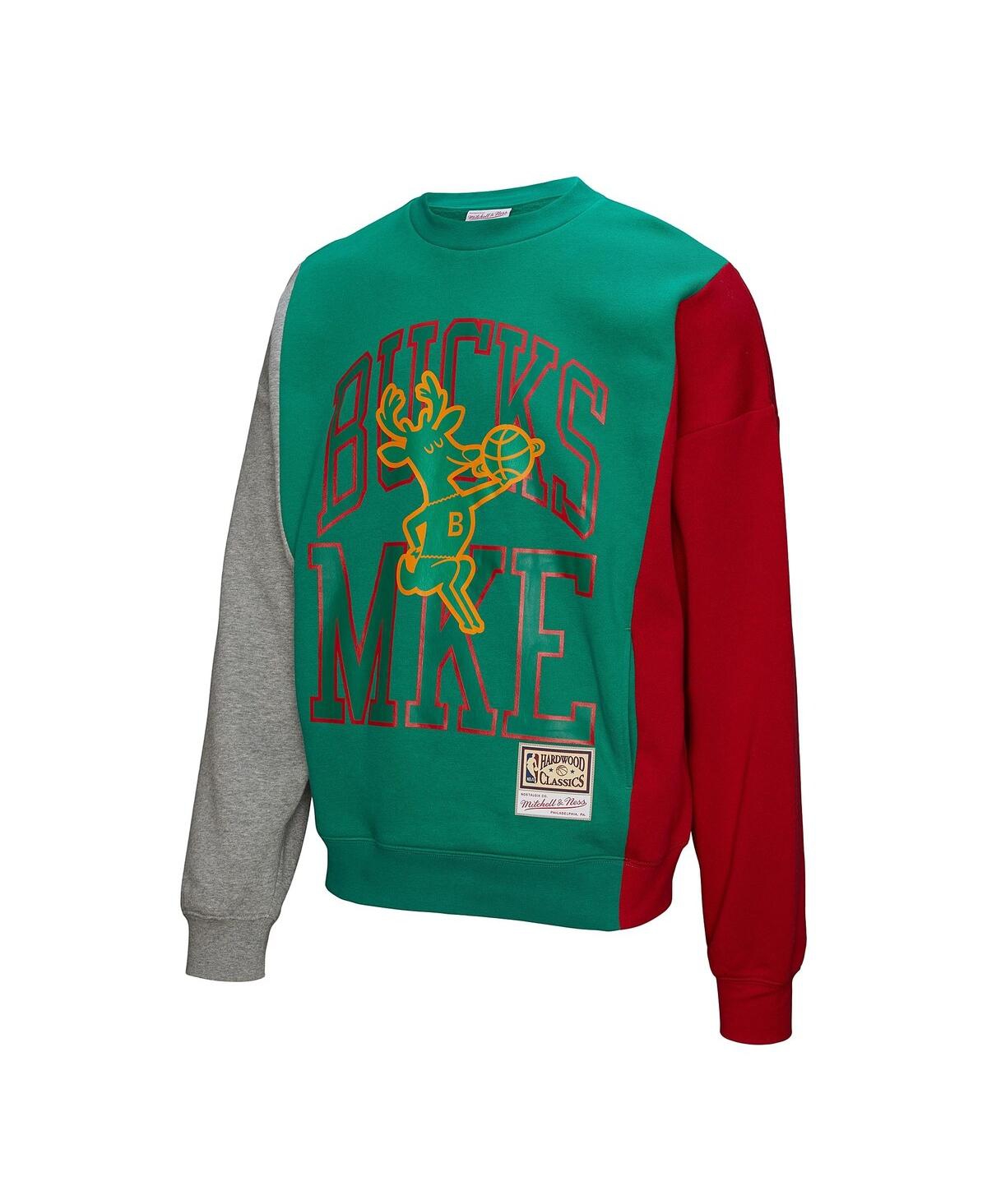 Mitchell & Ness Men's And Women'sâ Green Milwaukee Bucks Hardwood Classics Split 3 Pullover Sweatshirt In Green