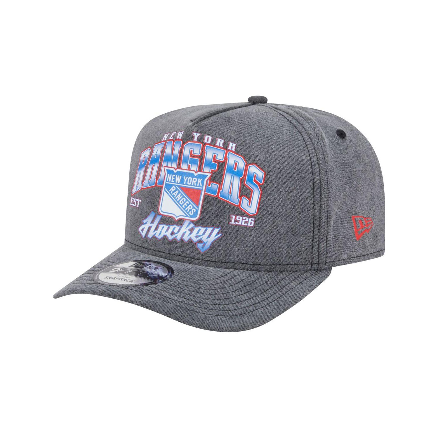 Men's Charcoal New York Rangers Throwback Washed A-Frame Pre-Curved 9FIFTY Snapback Hat
