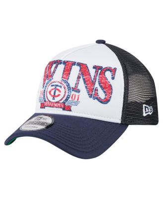 New Era - Men's White/Navy Minnesota Twins Distressed 9FORTY A-Frame Adjustable Trucker Hat