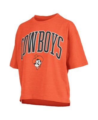 Women's Orange Oklahoma State Cowboys Nelson Arch Over Logo Waist Length Oversized Slub T-Shirt