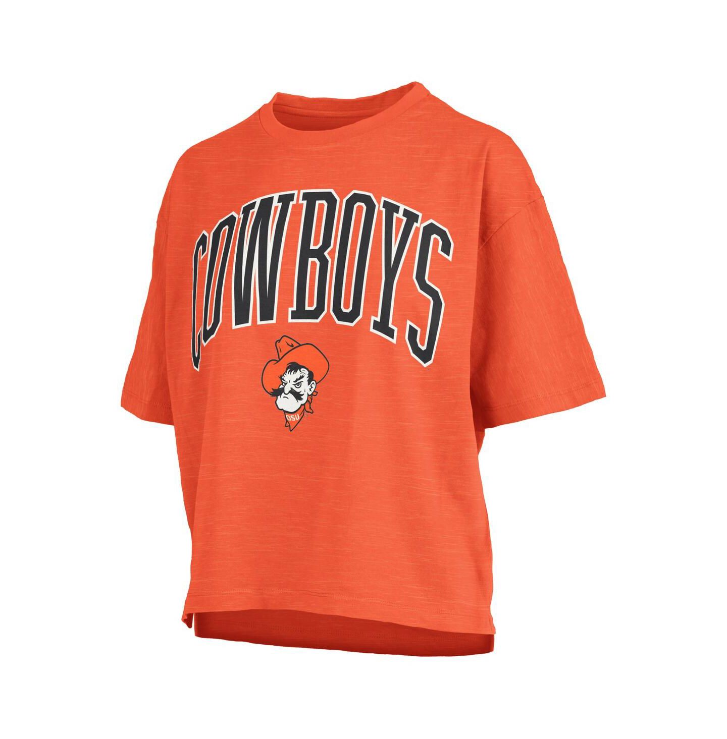 Женская футболка Pressbox Orange Oklahoma State Cowboys Nelson Arch Over Logo Waist Length Oversized Slub — фото 2