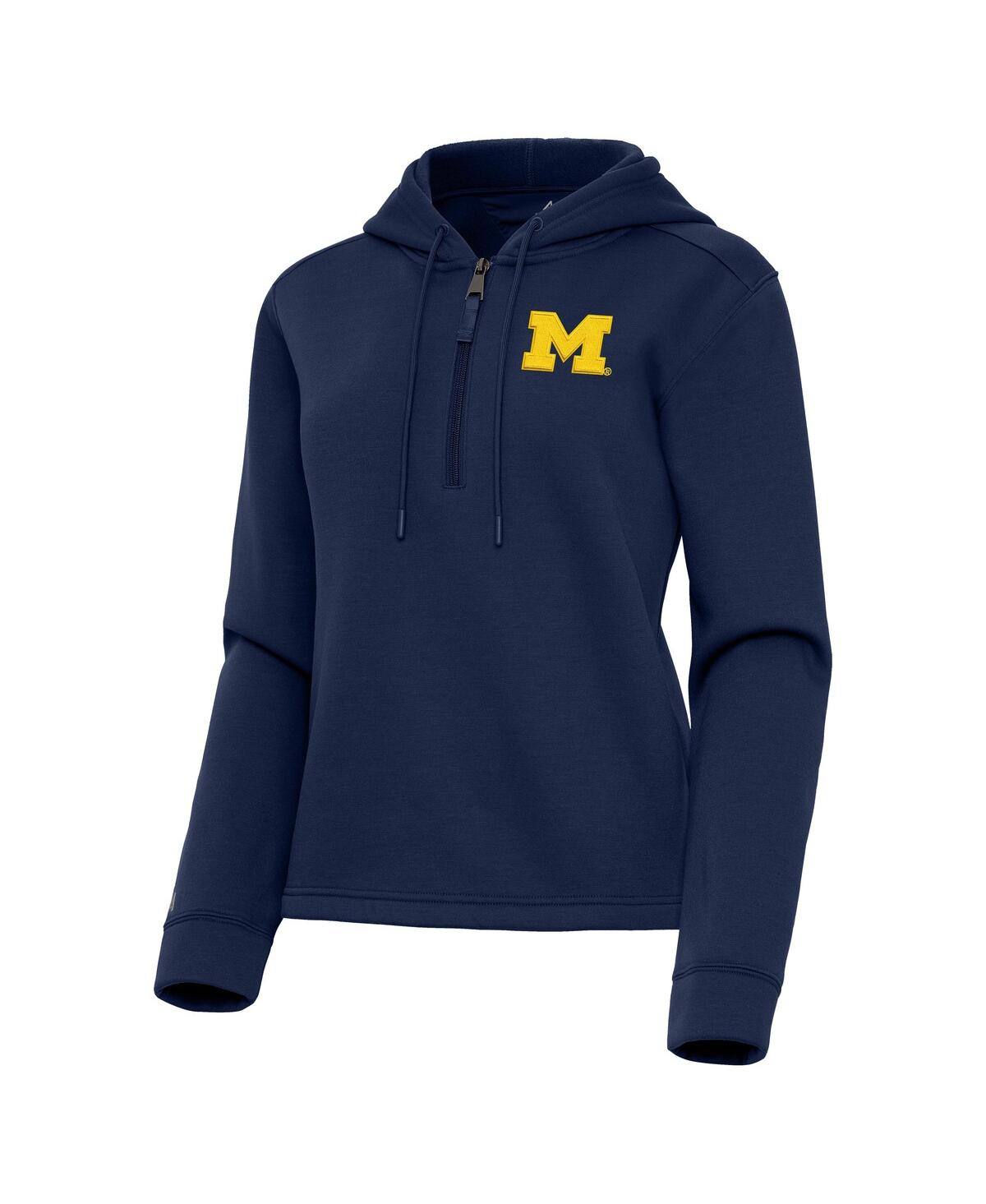 Women's Navy Michigan Wolverines Contemporary Quarter-Zip Hoodie - Navy