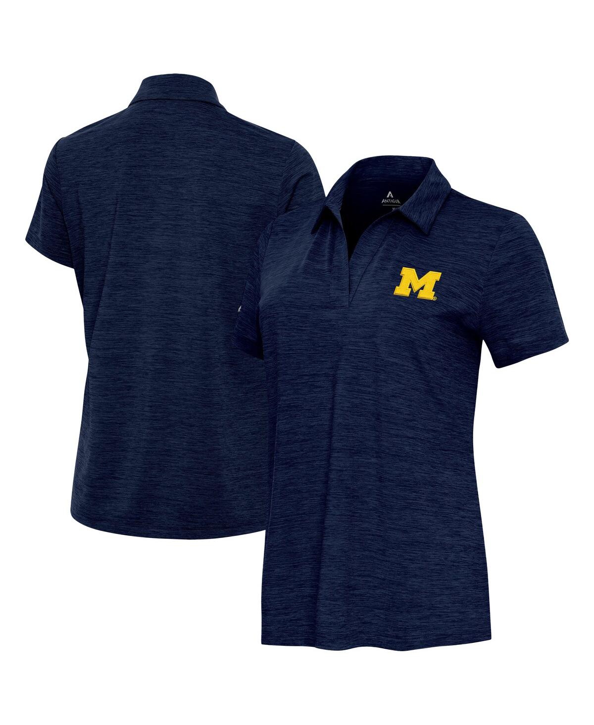 Women's Heather Navy Michigan Wolverines Layout V-Neck Polo Shirt - Heather Navy