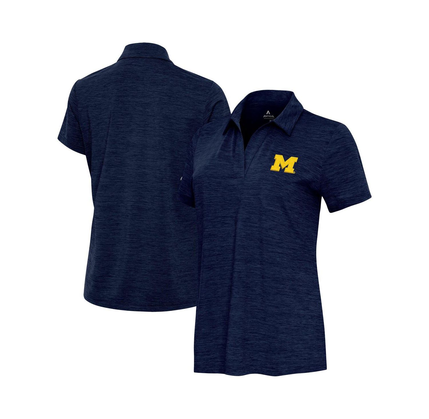 Women's Heather Navy Michigan Wolverines Layout V-Neck Polo Shirt