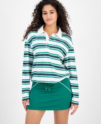Madden Girl - Juniors' Rugby Long-Sleeve Bubble-Hem Sweater