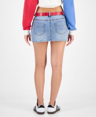 Juniors' Belted Mini Denim Skirt