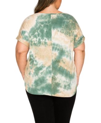 Plus Size Tie Dye V-Neck Rolled Sleeve Dolman T-Shirt