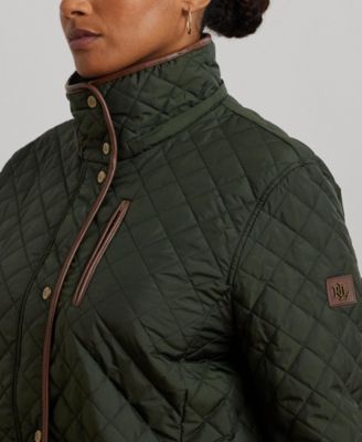 Plus Size Hooded Quilted Faux-Suede-Trim Coat