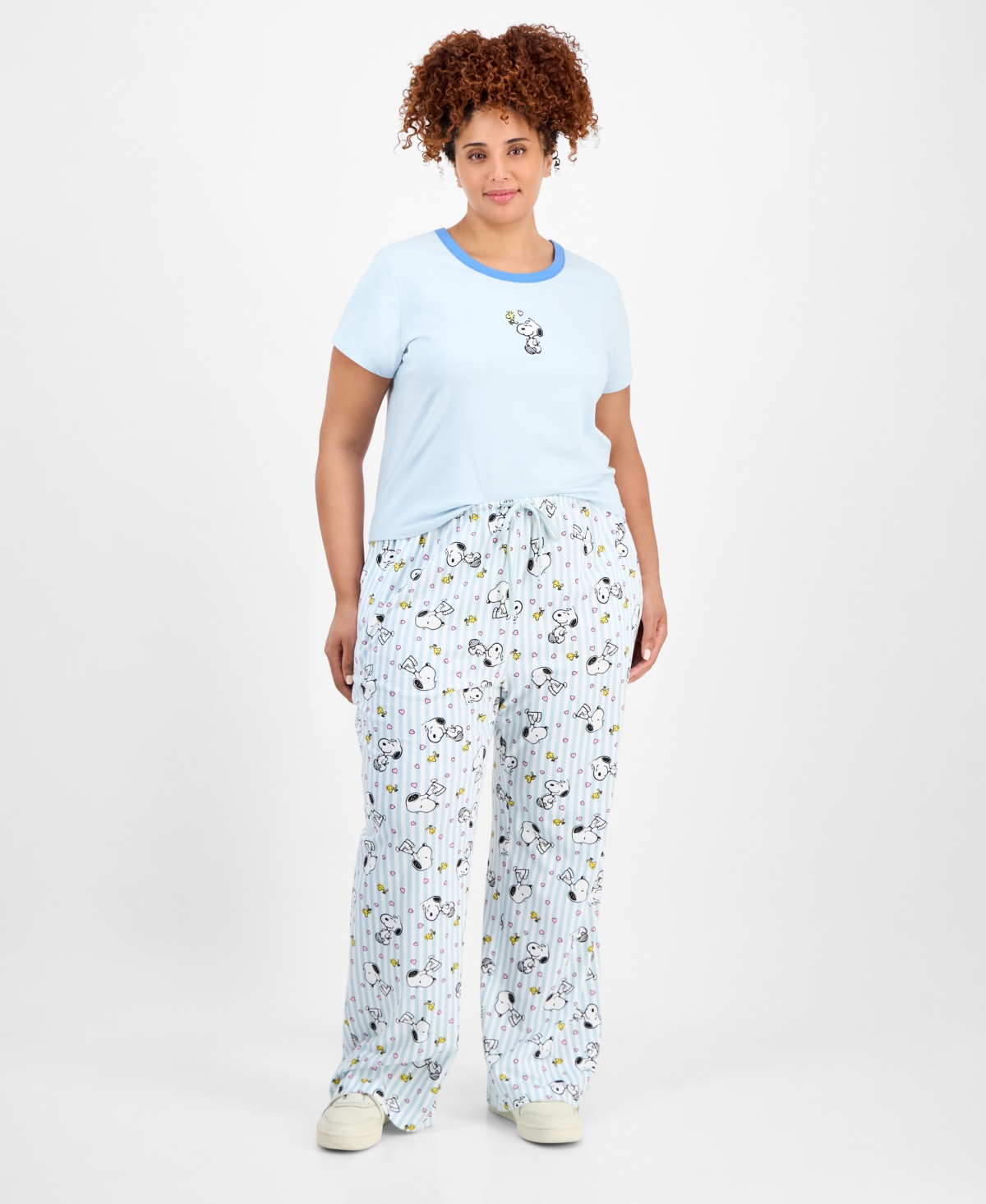 Trendy Plus Snoopy Graphic Drawstring Pants - Blue Aop
