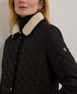 Petite Faux-Sherpa-Collar Quilted Coat