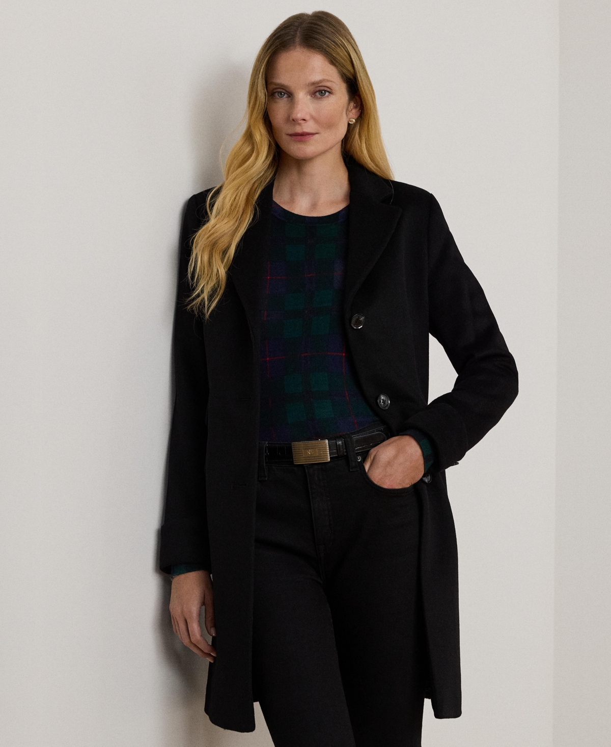 Ralph Lauren Petite Notched-collar Walker Coat In Black