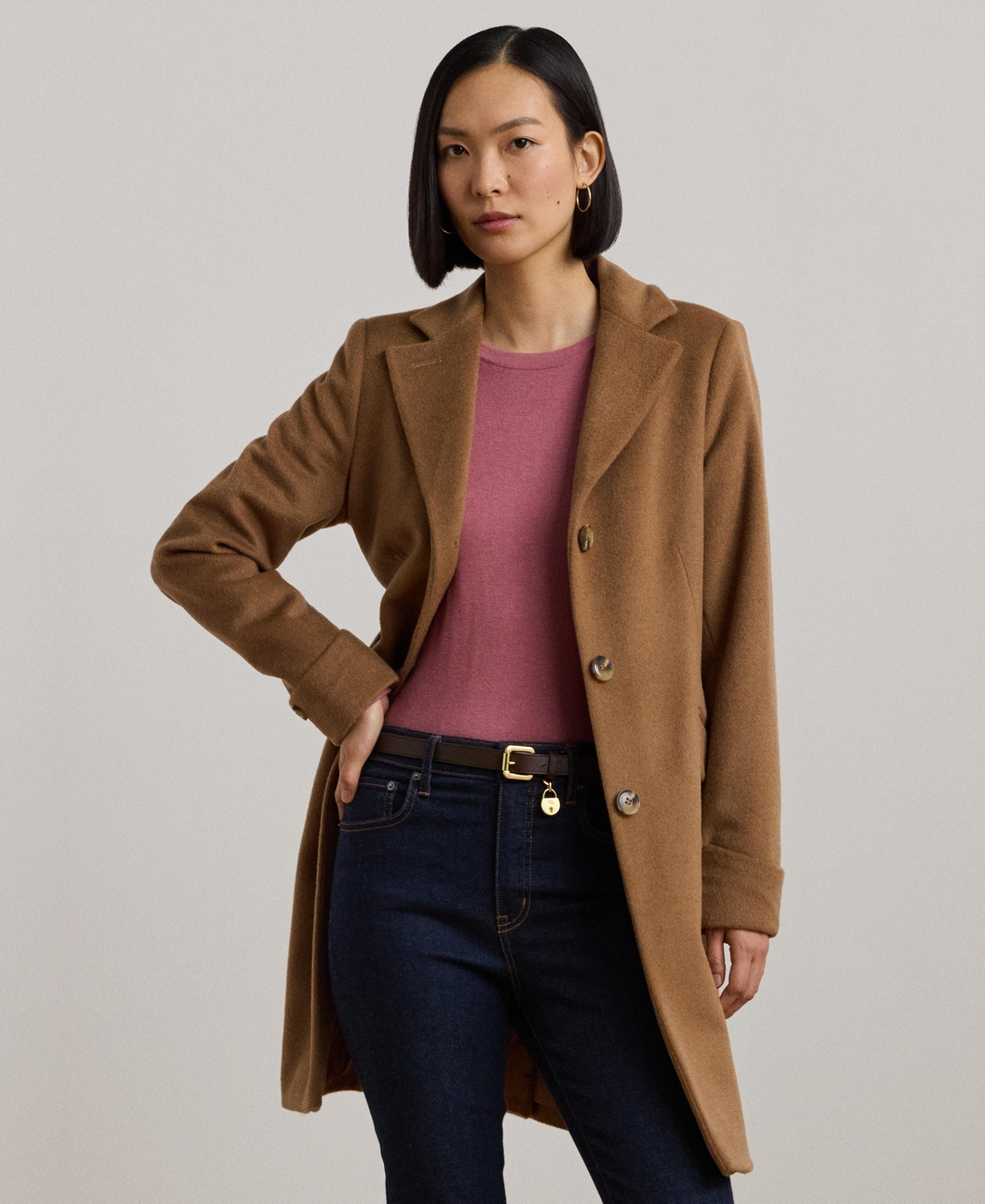 Ralph Lauren Petite Notched-collar Walker Coat In Brown