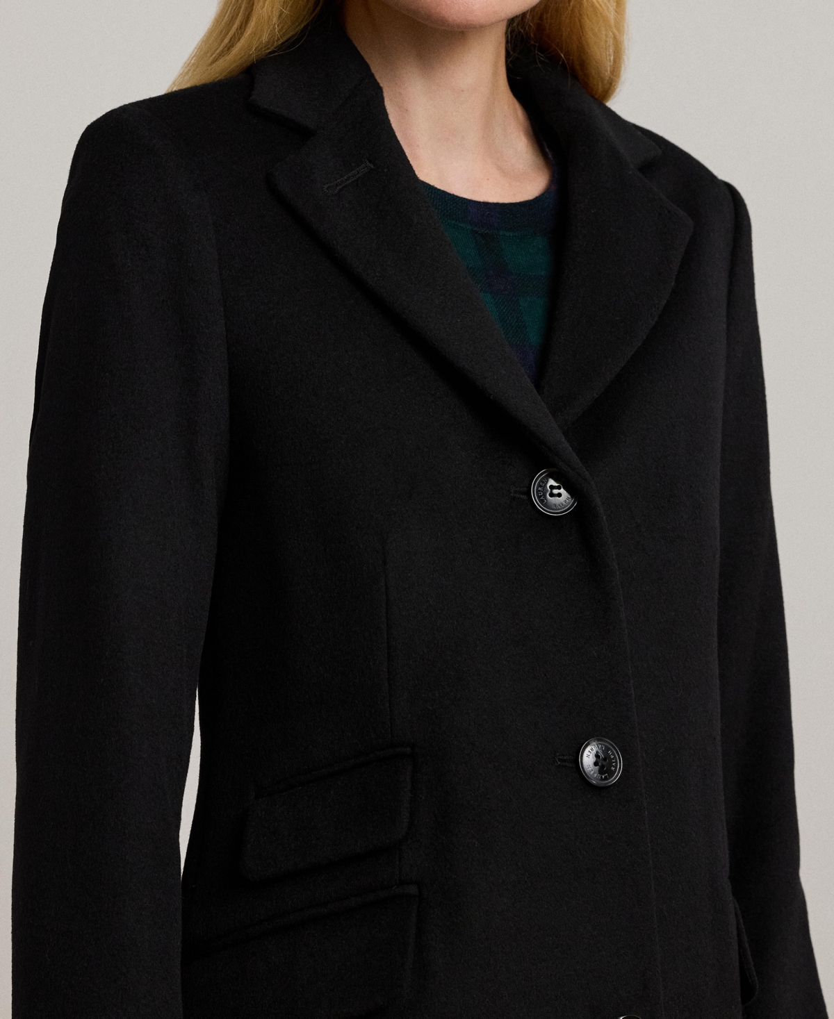 Ralph Lauren Petite Notched-collar Walker Coat In Black