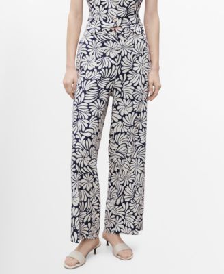 MANGO - Women's Floral Linen Trousers
