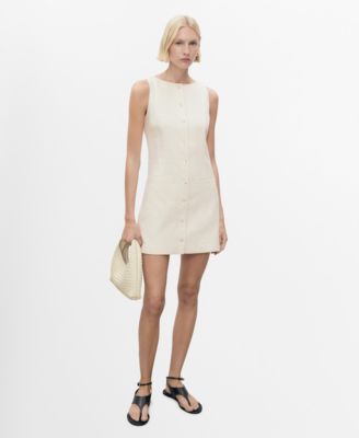 MANGO - Women's Short Button-Down Linen Blend Dress