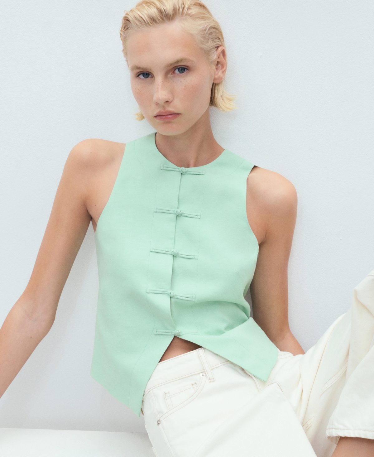 Mango Linen-blend Suit Waistcoat Pastel Green In Green