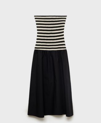 MANGO - Women's Combined Striped Strapless Dress
