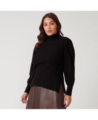 Plus Size Rae Black high Neck Fitted Ribbed Sweater