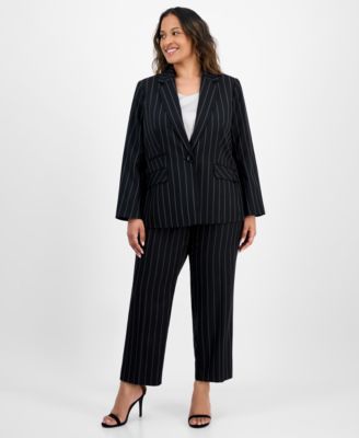 Kasper - Plus Size Pinstriped Notched-Lapel Blazer