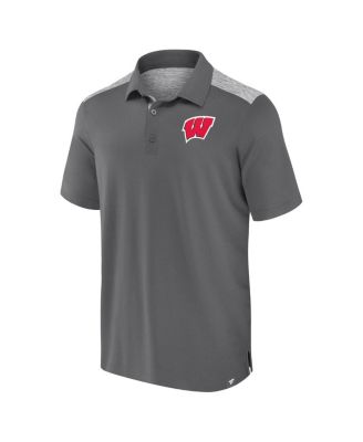 Men's Gray Wisconsin Badgers Iconic Brushed Blocked Polo Shirt