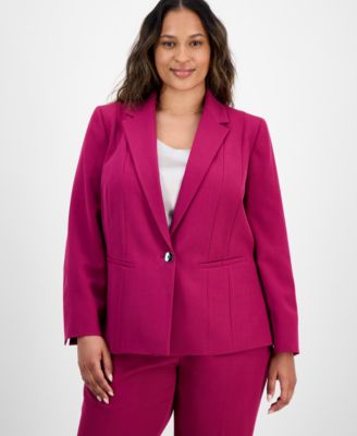 Kasper - Plus Size Notched Collar Paneled One-Button Blazer