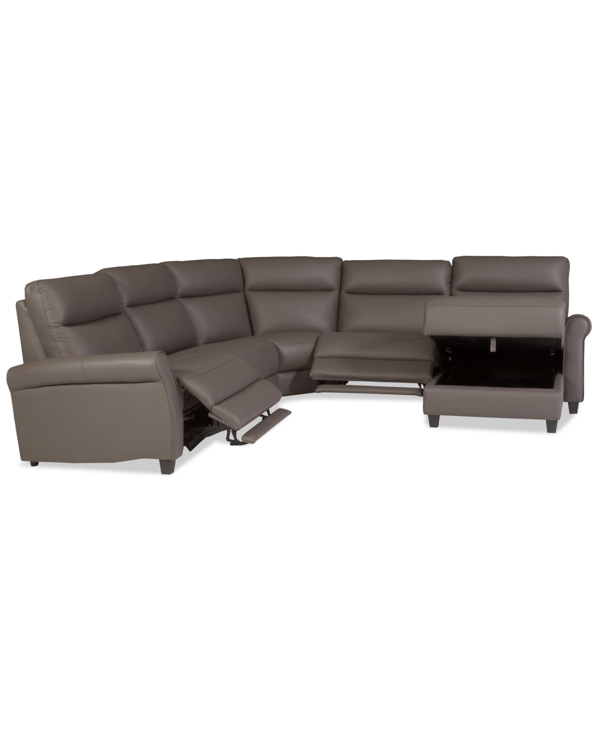 Macy's Thandler 5-pc. Leather Chaise Sectional With 2 Power Recliners, Exclusively At  In Gray