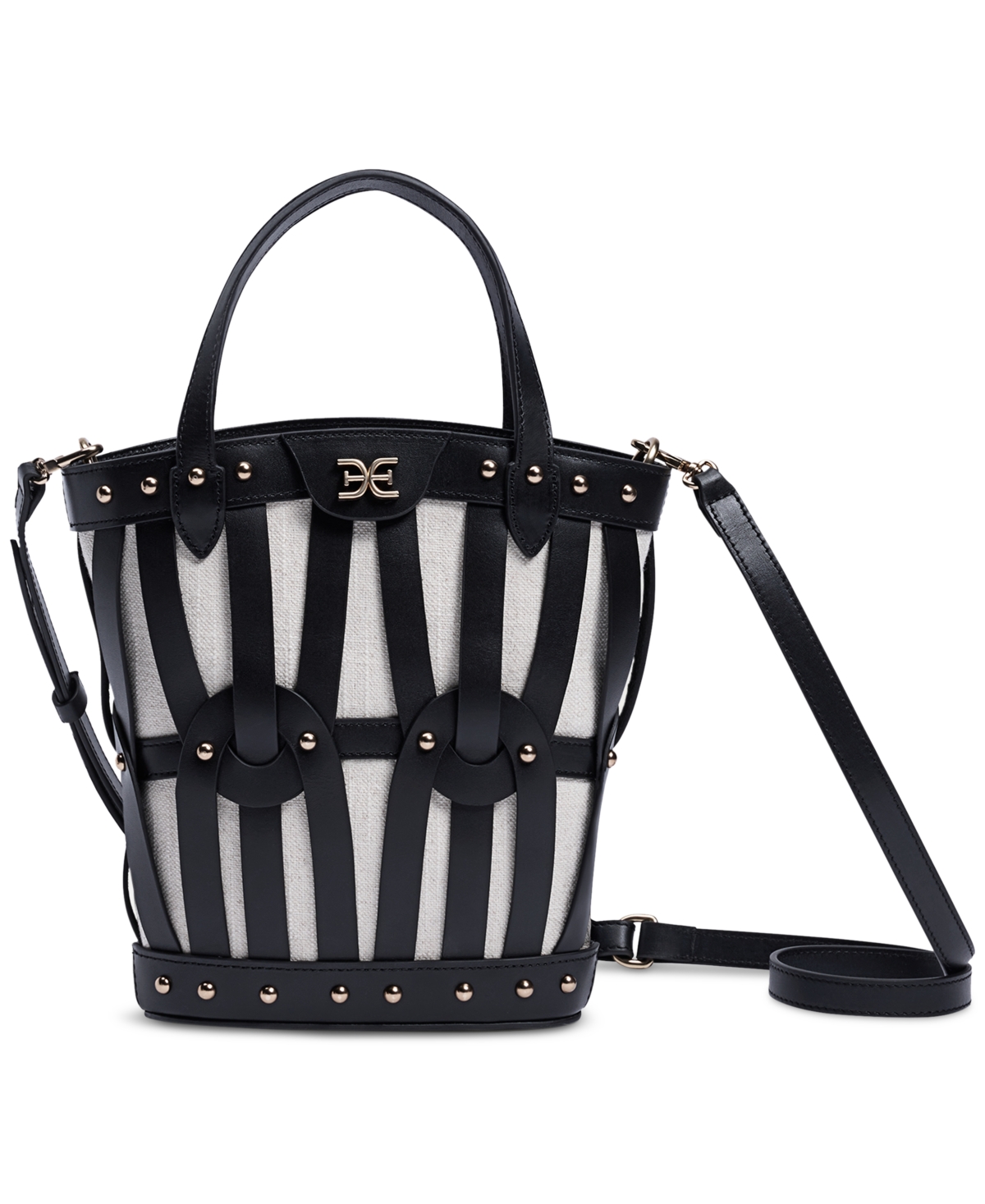 Bay Medium Dye Cut Leather Fan Tote - Black