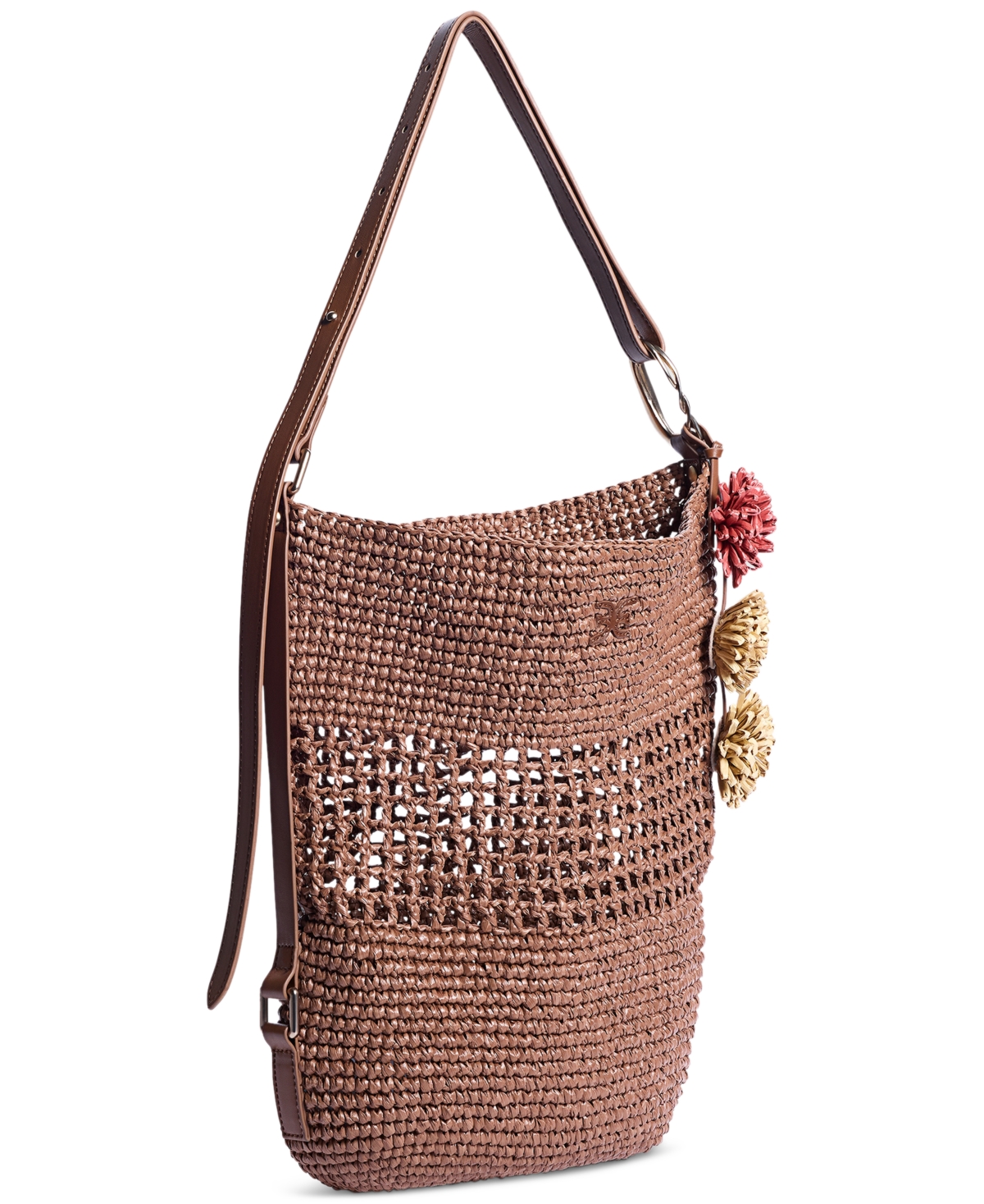 Marcie Open Weave Raffia Bucket Bag - Bronze