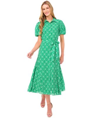 CeCe - Women's Flowy Tie Waist Midi Shirt Dress