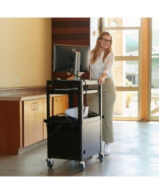 AV Presentation Cart Stand with Storage Box, Black, 1