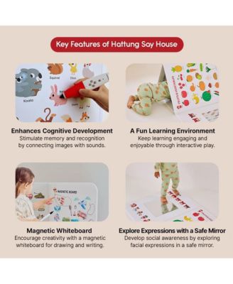 Hattung SayHouse Interactive Educational Foldable Board for Kids with Talking Pen, Magnetic Board, Whiteboard & Mirror - Learn Fruits, Numbers, Animals, and More