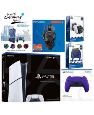 Playstation 5 Slim Digital with Extra Cobalt Blue Controller, Plantronics Headset, Gamer Kit, Charge Dock and MightySkins Decal Voucher + 1 Year