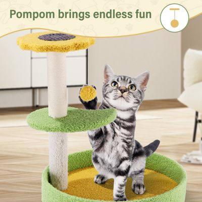 17" Cat Tree with Sisal Scratching Post, Flower-Shaped Perch and Plush Toy Ball for Indoor Cats