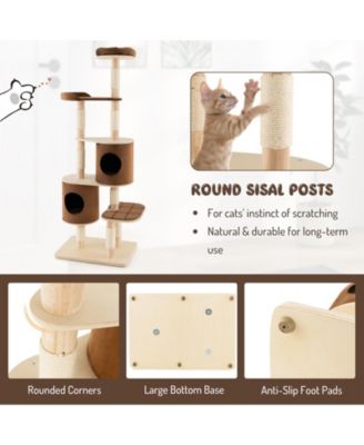 SUGIFT 6-Tier Wooden Cat Tree with 2 Removable Condos Platforms and Perch