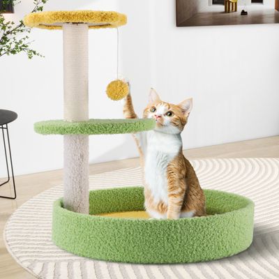 17" Cat Tree with Sisal Scratching Post, Flower-Shaped Perch and Plush Toy Ball for Indoor Cats