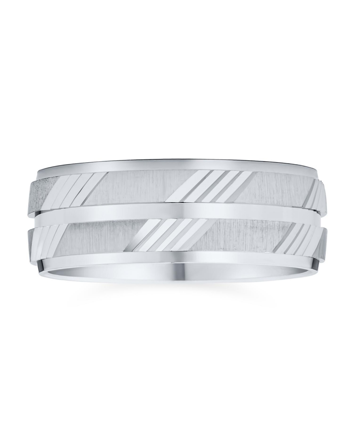 Stash Striped Pattern .925 Sterling Silver Eternity Band Ring 7MM Wide - Silver tone