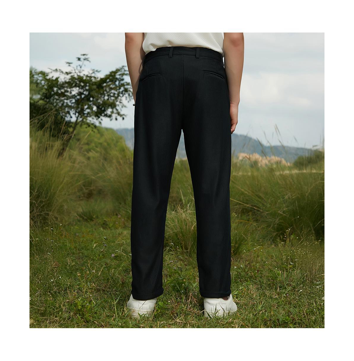 Campus Sutra Men's Midnight Black Corduroy Tailored Trousers