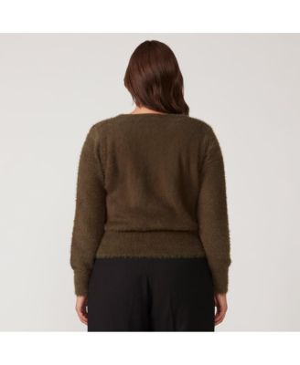 Plus Size Camille Pearl Green V-Neck Button-Up Cardigan