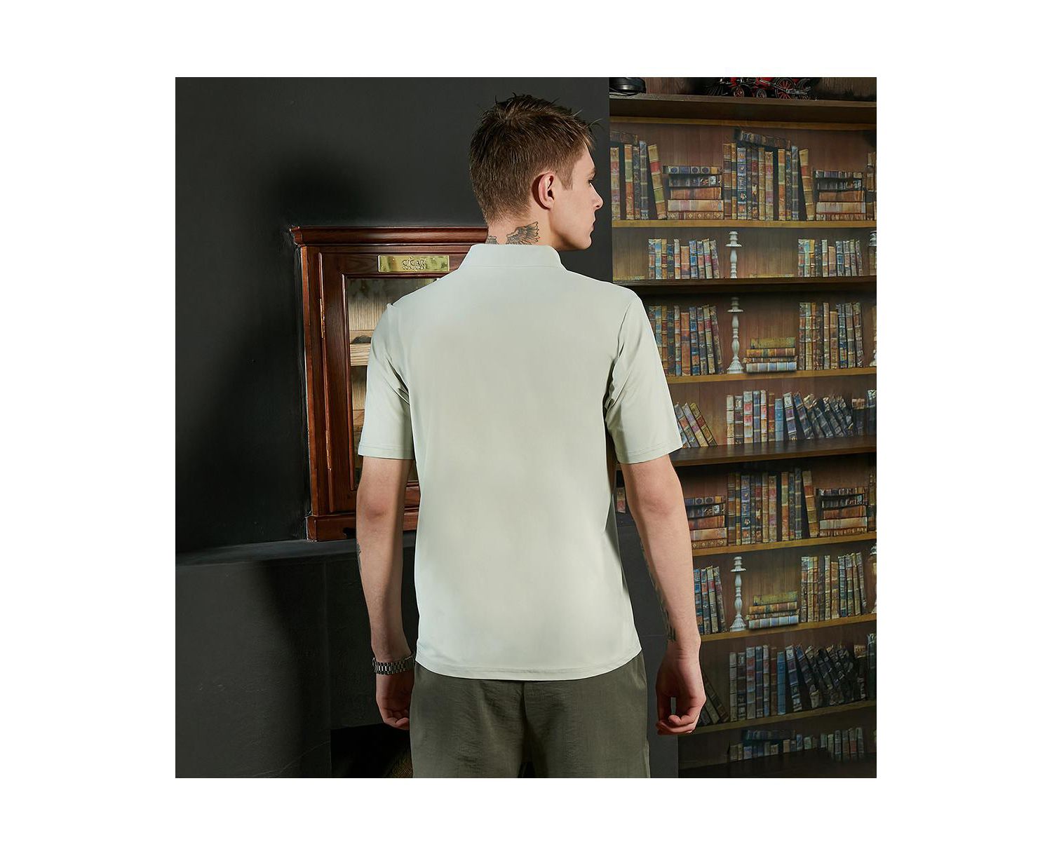 Men's Sage Green Seamless Solid Polo T-Shirt