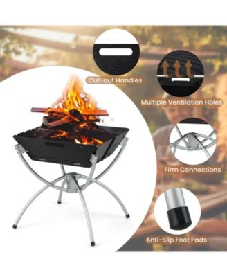 3-in-1 Camping Campfire Grill with Stainless Steel Grills Carrying Bag & Gloves