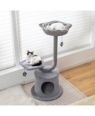 42 Inch Tall Cat Tower with Curved Metal Supporting Frame for Large and Small Cats
