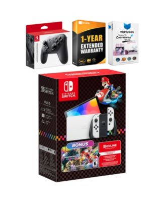 Switch OLED Mario Kart 8 Deluxe Bundle with Pro Controller, MightySkins Console and Controller Skin Voucher, and 1 Year CPS Extended Warranty