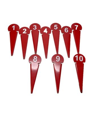 Durable Discus & Shot Put Markers (Set of 10) Essential Track and Field Equipment, Spiked Tips for Secure Placement, High Visibility, Robust Metal Construction for Competitions and Training (Red)